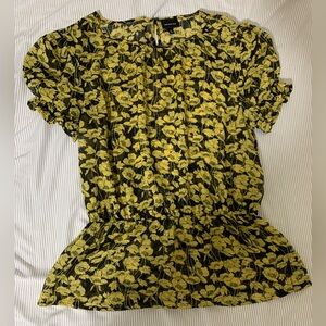 Who What Wear Black and Yellow Floral Top